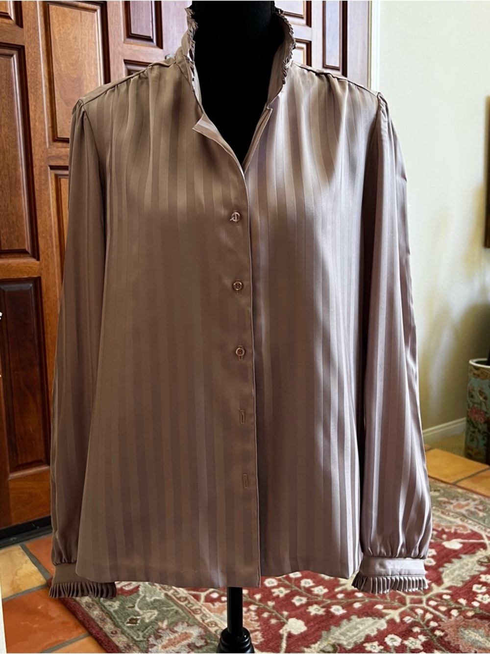 Women's Taupe Satin Stripe Blouse